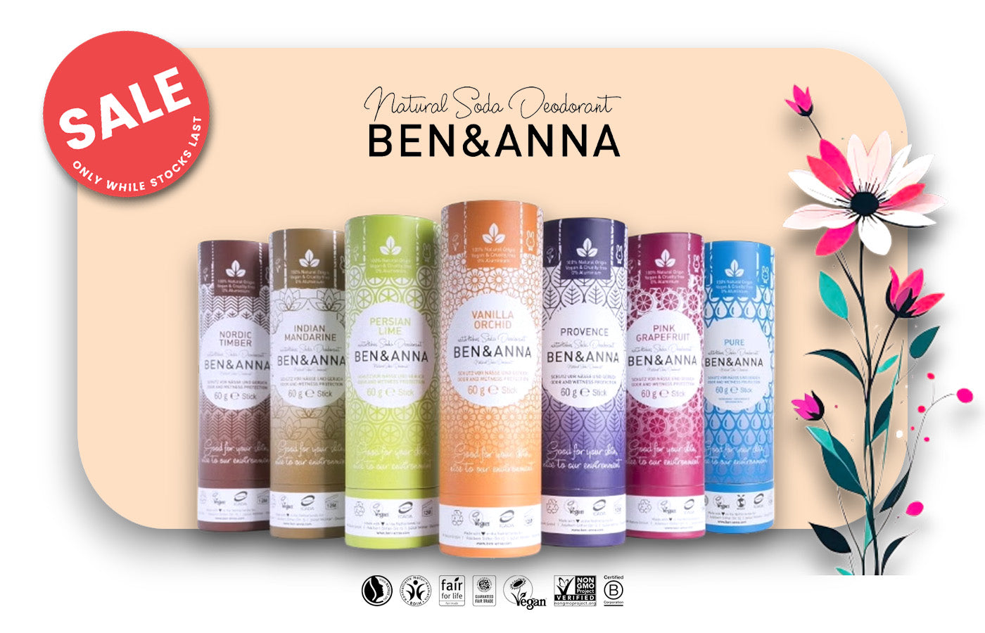 Natural Bio Deodorants von Ben & Anna vegane Deo-Sticks in verschiedene Sorten - Deodorant, natürliche Inhaltsstoffe, pflanzlich, recycelbar, umweltfreundliche Verpackung, nachhaltige Pflege, vegan, Körperpflege, Erdöl frei, biorundum