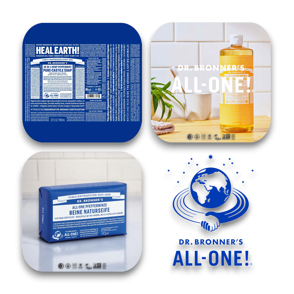 Erlebe die Dr Bronner Pfefferminz Seife - dr bronner, seife, pfefferminz, bio, fair trade, hautpflege, vegan, nachhaltig, frisch, erfrischend, biorundum