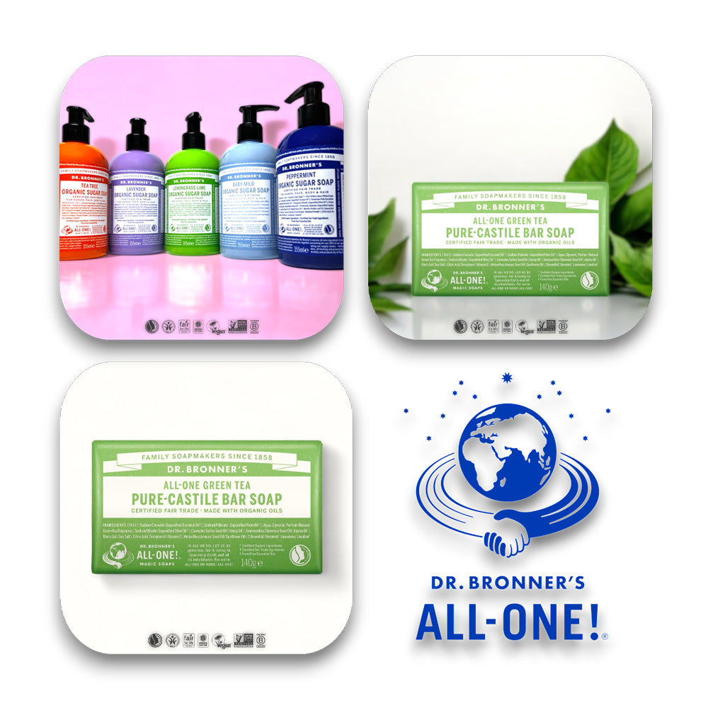 Bio-Öle und frische Aromen in Dr Bronner Seife. - Dr Bronner, Seifen, Grüner Tee, Bio-Seife, Fair Trade, Eukalyptus, Naturprodukte, umweltfreundlich, Körperpflege, Nachhaltigkeit, Naturkosmetik, biorundum