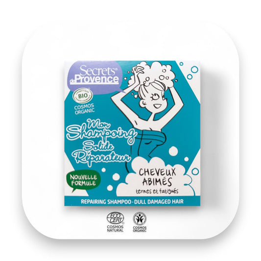 Wirkung auf geschädigtes Haar mit festen Shampoo: Haarpflege, geschädigtes Haar, festes Shampoo, Bio, Secrets de Provence, regenerierend, intensiver Schutz, sanft für die Kopfhaut, glänzend, geschmeidig, biorundum