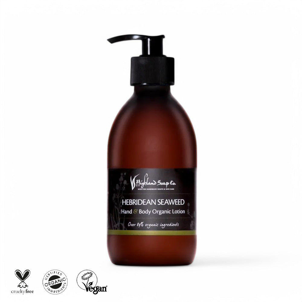 Hebridean Seaweed Body Lotion Flasche - Body Lotion, natürliche Pflege, Meeresalgen, Bio-Kosmetik, Vegane Kosmetik, Hautpflege, Feuchtigkeit, Lavendel, Kamille, Brennnessel, Wellness, Nachhaltigkeit, biorundum, natürliche Inhaltsstoffe, Hautliebe