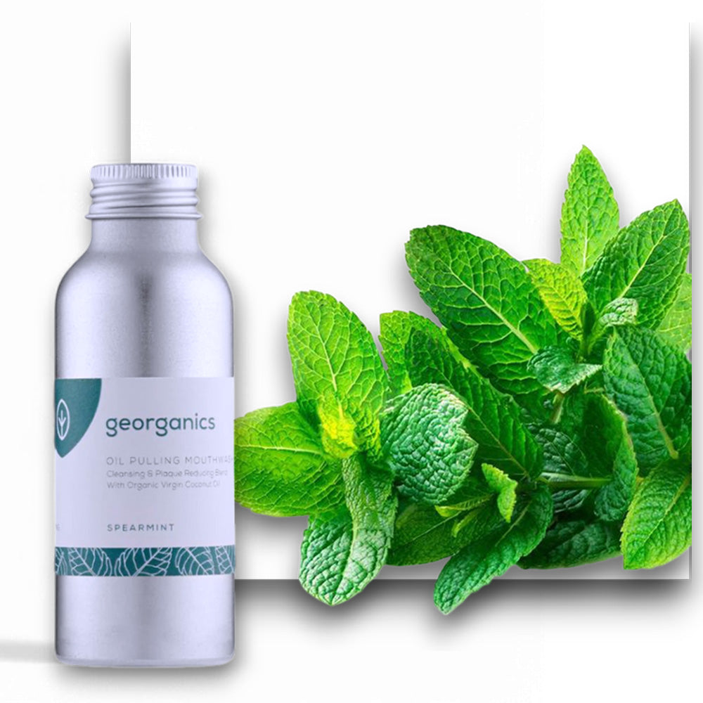 Für empfindliches Zahnfleisch geeignet - Mundspülung, Georganics, Zahnfleischpflege, erfrischender Atem, natürliche Inhaltsstoffe, vegan, tierversuchsfrei, Mundhygiene, Spearmint - biorundum