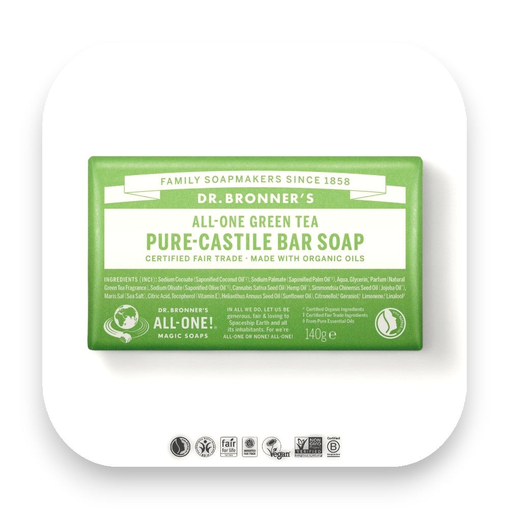 Dr Bronner Grüner Tee Seife, frisch und belebend. - Dr Bronner, Seifen, Grüner Tee, Bio-Seife, Fair Trade, Eukalyptus, Naturprodukte, umweltfreundlich, Körperpflege, Nachhaltigkeit, Naturkosmetik, biorundum