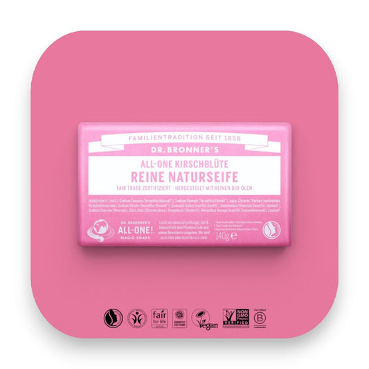 Zarte Kirschblüten Seife für ein frisches Erlebnis - dr bronner, seife, kirschblüten, bio, fair trade, hautpflege, vegan, nachhaltig, frühlingsgefühle, erfrischend