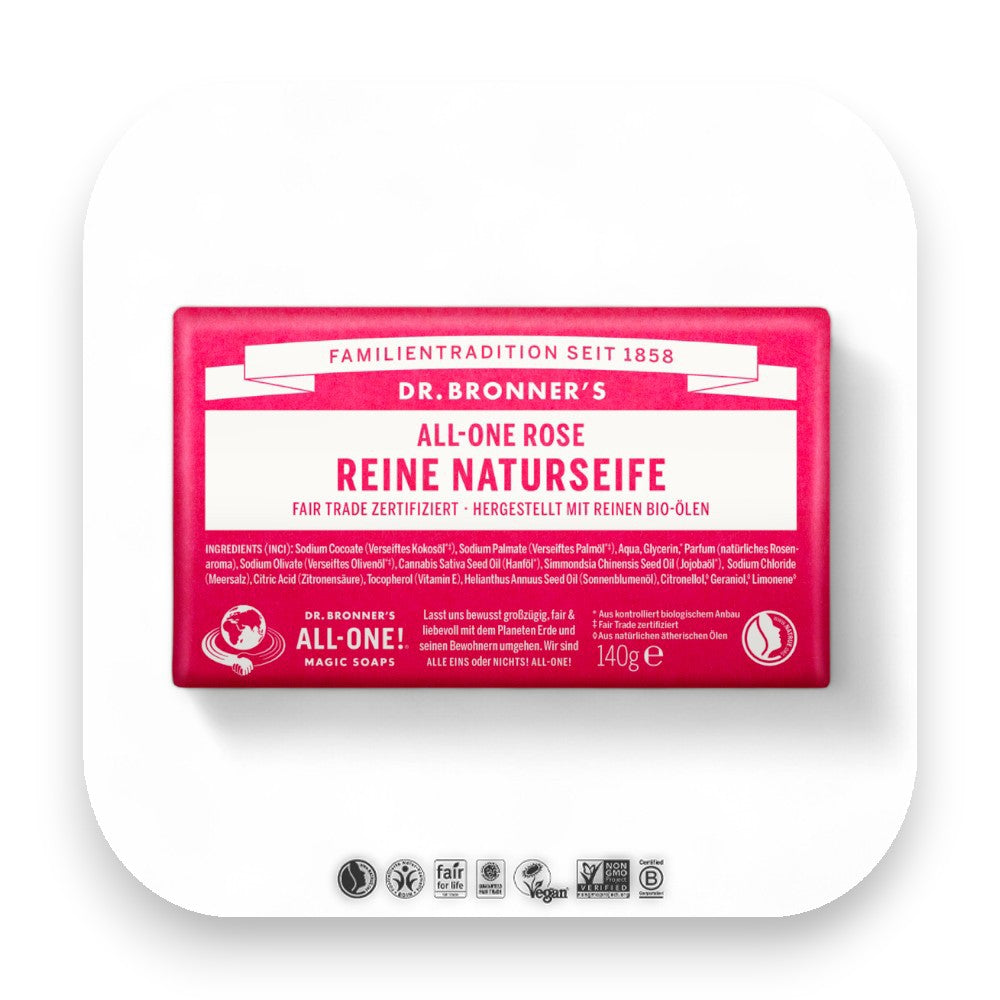 Dr Bronner Rosenseife – zarter Duft für deine Sinne - dr bronner, seife, rose, rosenseife, bio, fair trade, hautpflege, vegan, elegant, frisch, biorundum