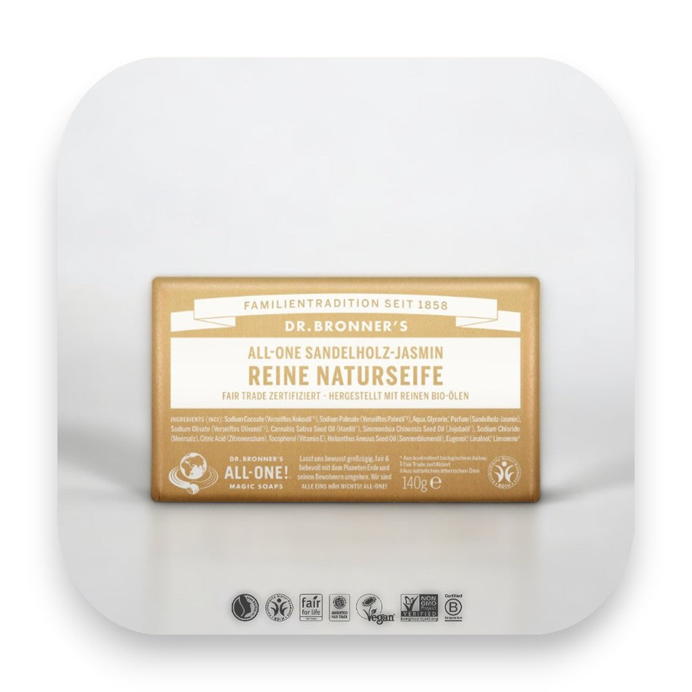 Dr Bronner Sandelholz Seife – für pure Entspannung - dr bronner, seife, sandelholz, bio, fair trade, hautpflege, vegan, nachhaltig, jasmin, natur, biorundum