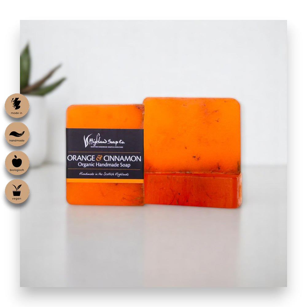 Orange mit Zimt Duftaroma - Naturseife, Orange, Zimt, Highland Soap Company, biologische Seife, gesunde Haut, vegane Pflege, Wohlfühlprodukt, Körperpflege, aromatische Seife, biorundum