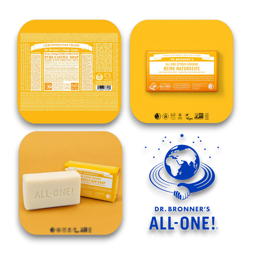 Zitrus-Orange – perfekt für Outdoor-Aktivitäten - dr bronner, seife, zitrus orange, bio, fair trade, hautpflege, vegan, nachhaltig, natur, erfrischend, biorundum