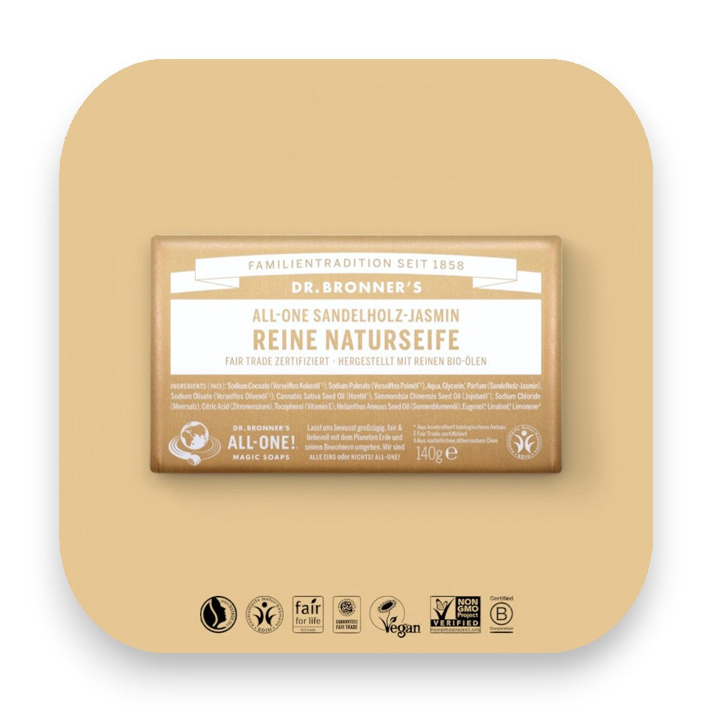 Sandelholz-Jasmin – natürliche Pflege für die Haut - dr bronner, seife, sandelholz, bio, fair trade, hautpflege, vegan, nachhaltig, jasmin, natur, biorundum
