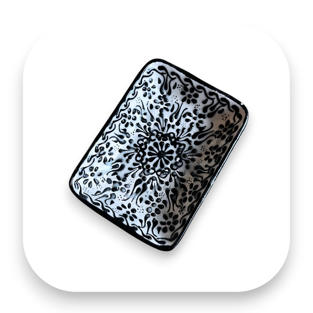 Klassisches schwarz-weißes Design - Seifenschale, Keramik, handgefertigt, schwarz, Badezimmer, Iznik, nachhaltig, Deko, Geschenkidee, traditionell, biorundum