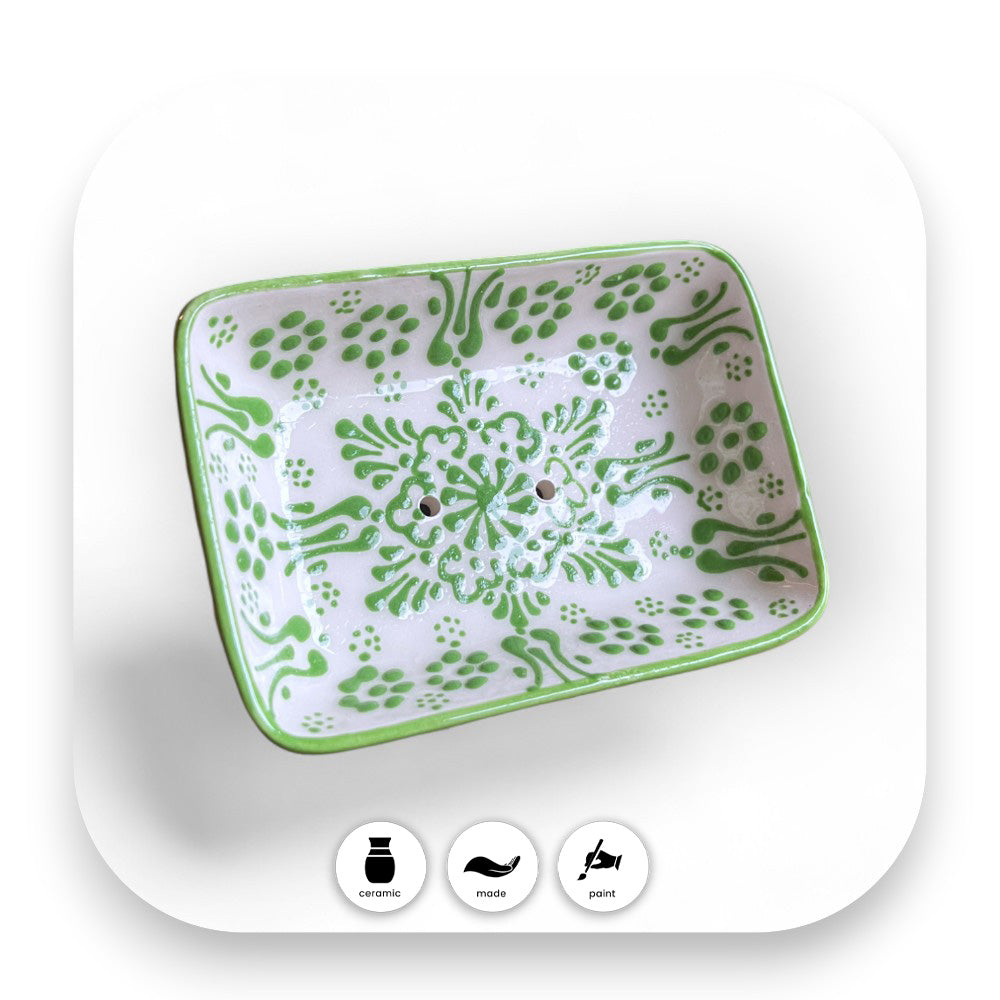 Traditionelles Meißner Zwiebelmuster - Seifenschale, Keramik, handgefertigt, Pistaziengrün, Badezimmer, nachhaltig, Deko, Geschenkidee, traditionell, Iznik, biorundum