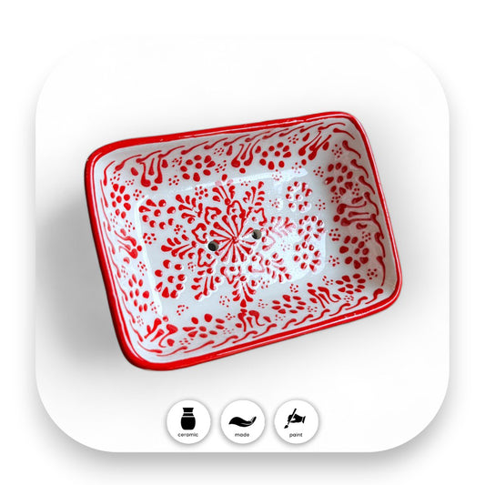 Exquisite handbemalte Details - Seifenschale, Keramik, handgefertigt, rot, Badezimmer, nachhaltig, Deko, Geschenkidee, traditionell, Iznik, biorundum