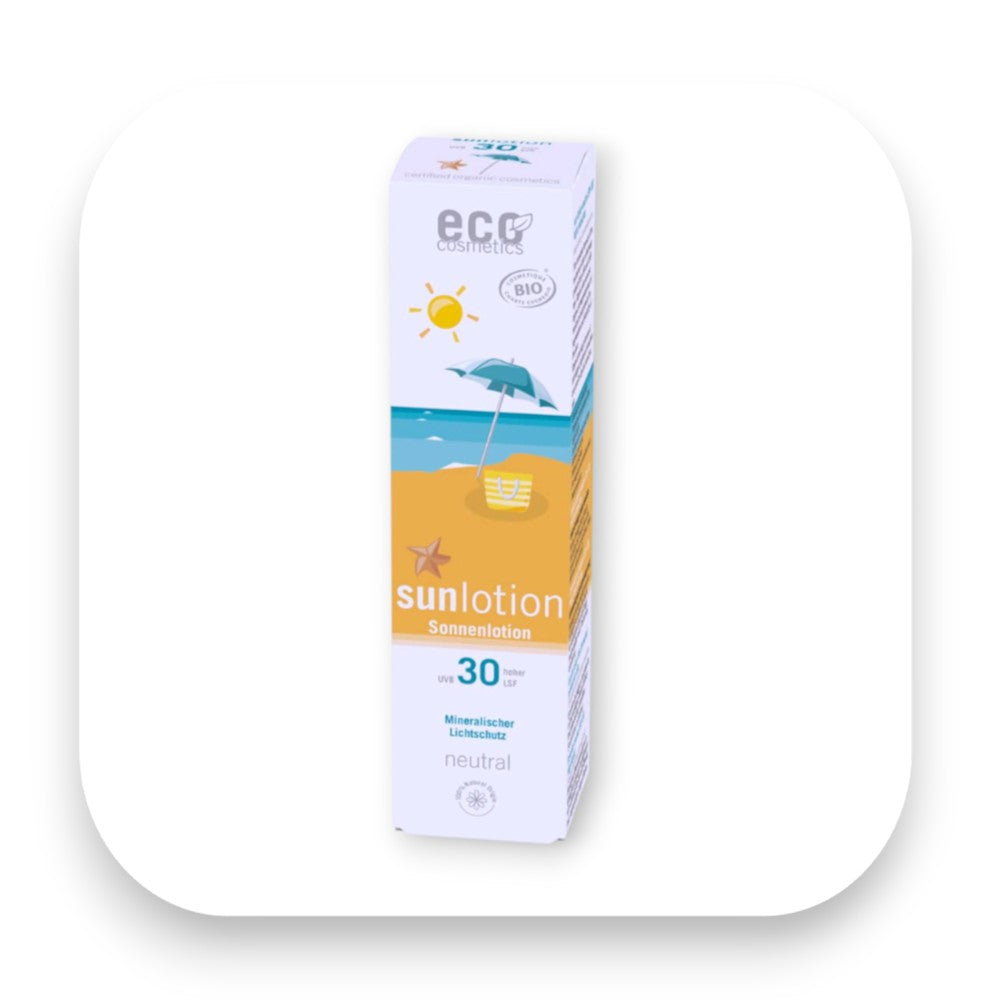 Sonnenlotion Eco Cosmetics LSF 30 schützt und pflegt die Haut - Sonnenlotion, eco cosmetics, lsf30, mineralisch, bio aloe vera, empfindliche haut, wasserfest, gesichtspflege, körperpflege, sonnenschutz, biorundum