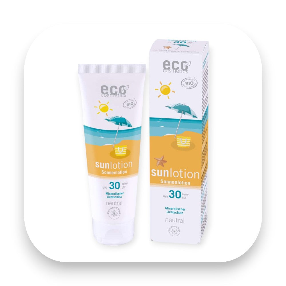 Bio Sonnenlotion ohne Parfum für Kinder und Erwachsene geeignet - Sonnenlotion, eco cosmetics, lsf30, mineralisch, bio aloe vera, empfindliche haut, wasserfest, gesichtspflege, körperpflege, sonnenschutz, biorundum