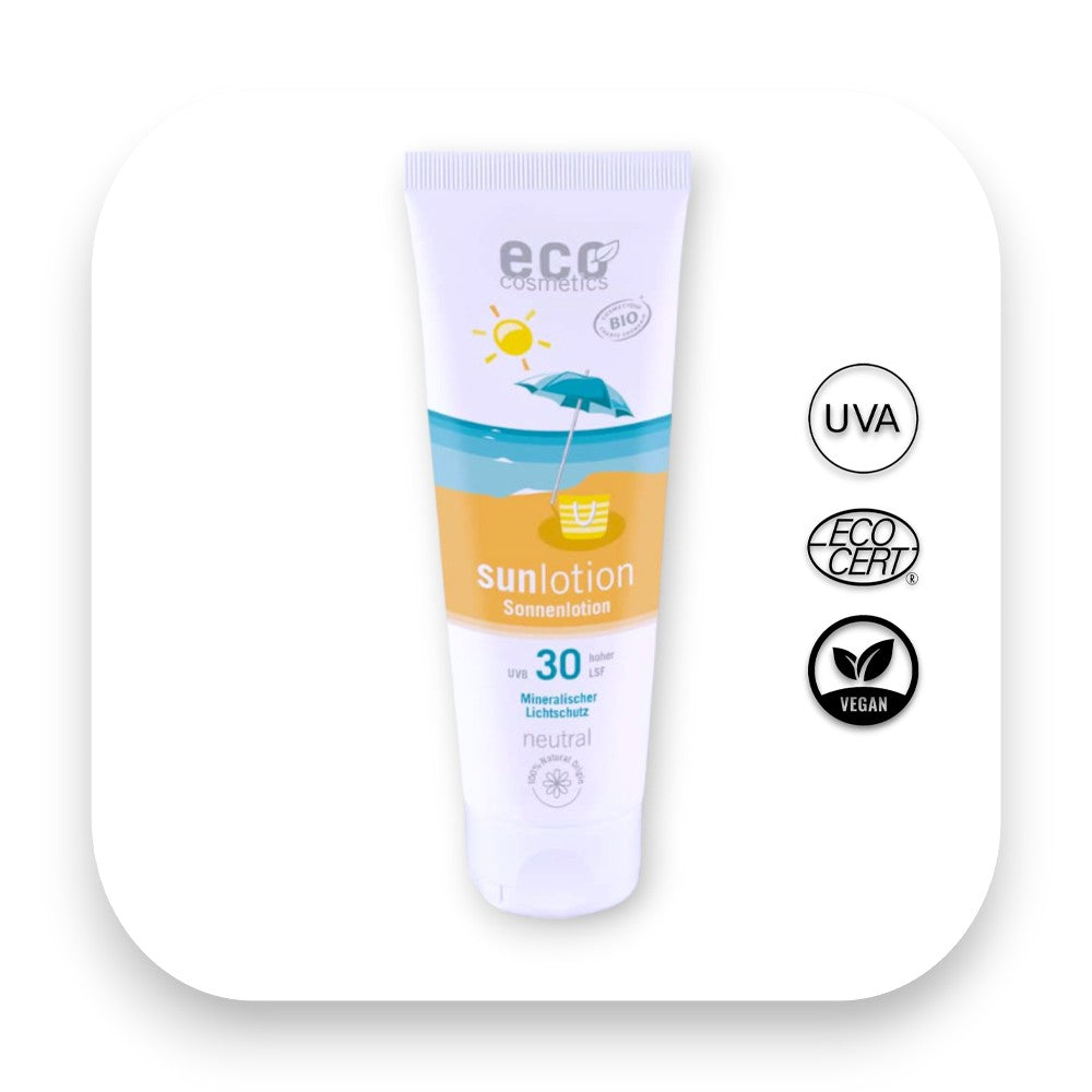 Wasserfeste Sonnenlotion mit Bio Ölen für intensive Hautpflege - Sonnenlotion, eco cosmetics, lsf30, mineralisch, bio aloe vera, empfindliche haut, wasserfest, gesichtspflege, körperpflege, sonnenschutz, biorundum