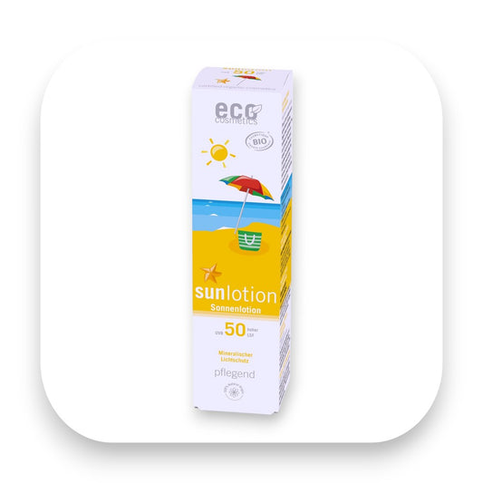 Natürliche Sonnenlotion LSF 50 ohne Duft für sensible Haut - Sonnenlotion, eco cosmetics, lsf50, mit duft, ohne duft, mineralisch, bio pflege, empfindliche haut, wasserfest, sonnenschutz, biorundum