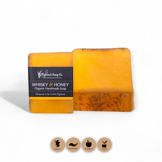 Handgemachte Seife mit ätherischen Ölen - Naturseife, Whiskey mit Honig, handgemachte Seife, Highland Soap Company, Bio-Seife, vegan, Körperpflege, aromatische Seife, Wohltuend, luxuriös, Bio-Kosmetik, Naturkosmetik, biorundum