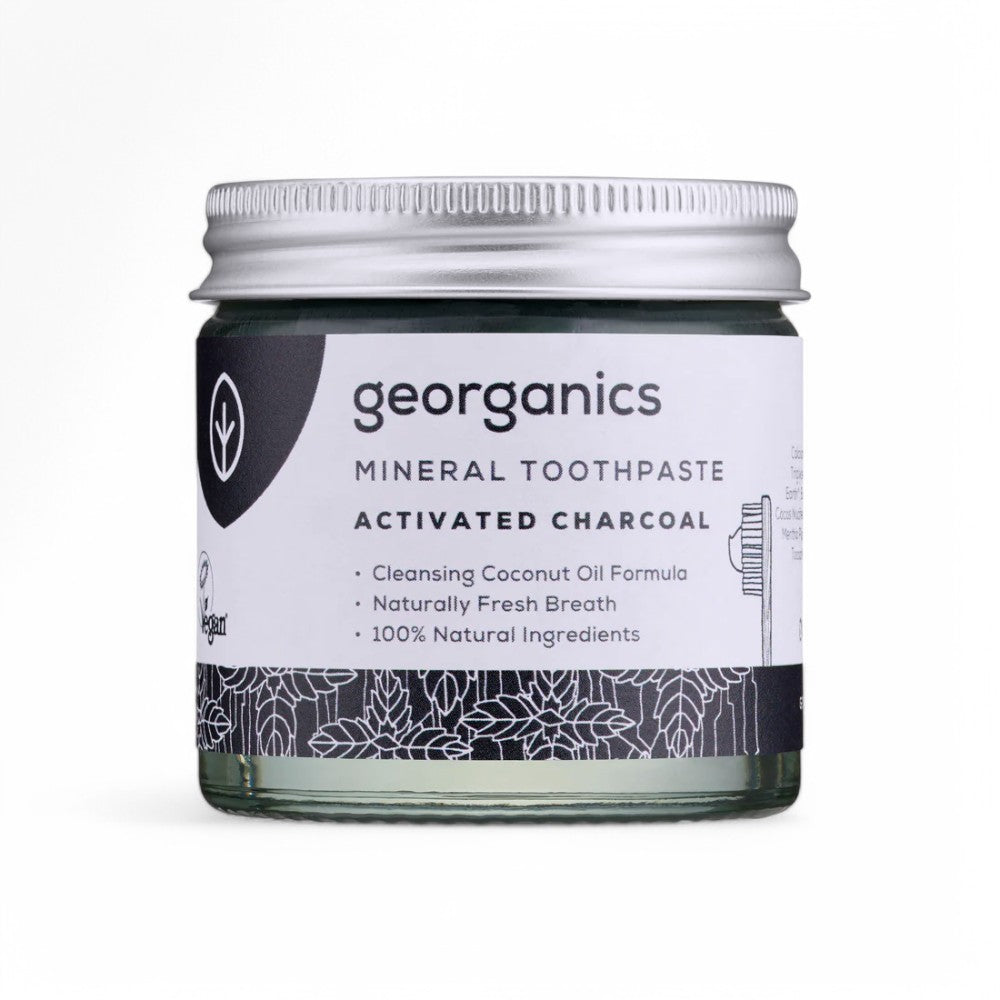 Nachhaltige Zahnpflege mit Aktivkohle von Georganics - Zahnpasta, vegan, fluoridfrei, Naturkosmetik, Aktivkohle, umweltfreundlich, Mundpflege, sanfte Zahnpflege, Ethik