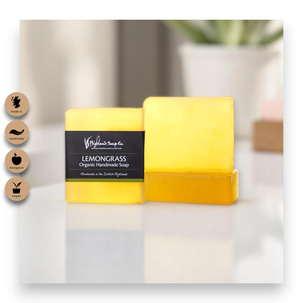 Feuchtigkeitsspendende Naturseife mit Zitronengras - naturseife, zitronengras, highland soap company, seife, handgemacht, bio, vegan, hautpflege, frisch, feuchtigkeitsspendend, Naturkosmetik, Bio-Kosmetik, biorundum
