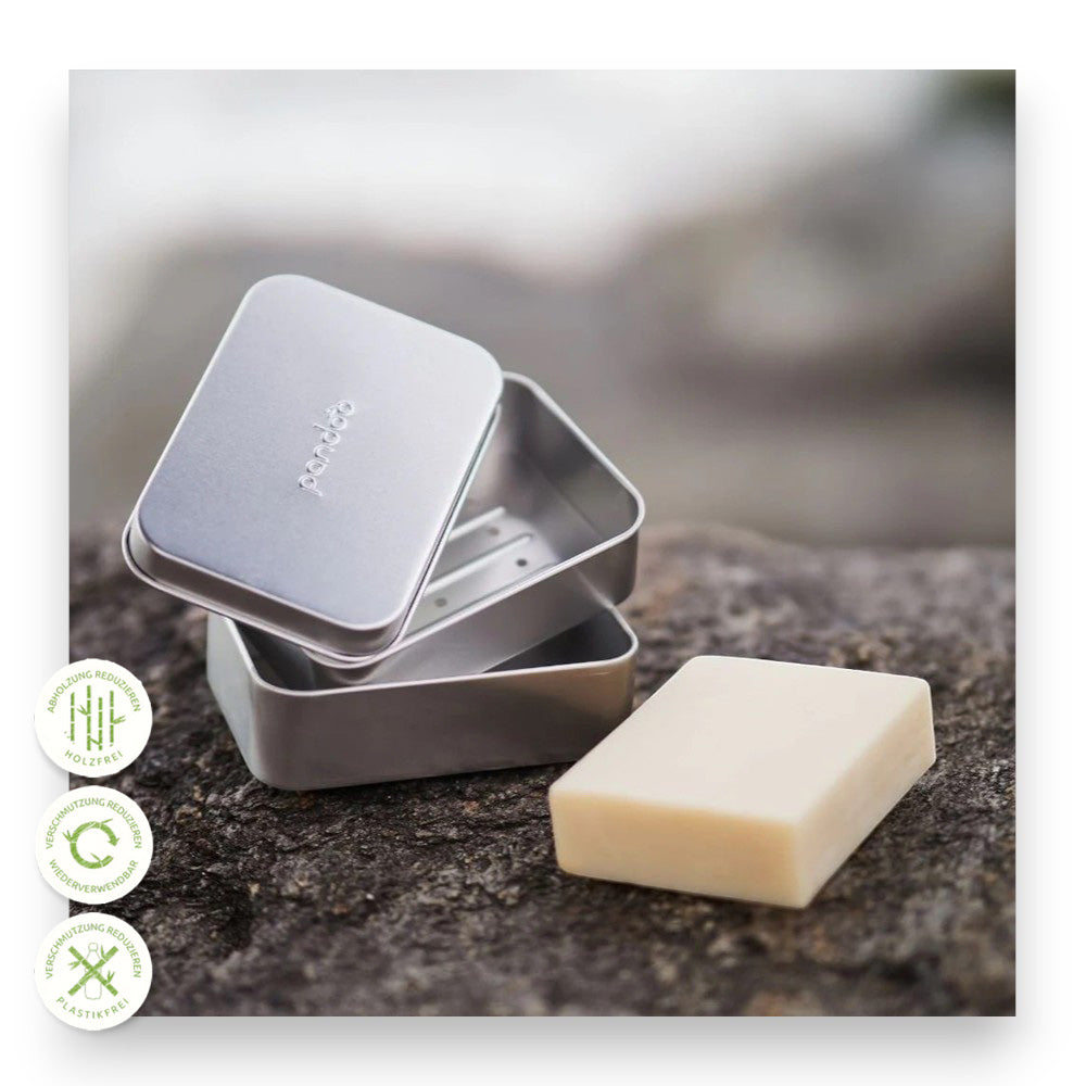 Praktisches Abtropfgitter für die Nutzung - Aluminiumbox, Seifenbox, Seifendose, plastikfrei, nachhaltige Produkte, Reisebedarf, Aufbewahrung, Hygiene, modernes Design, vielseitig, Naturinhalt, biorundum