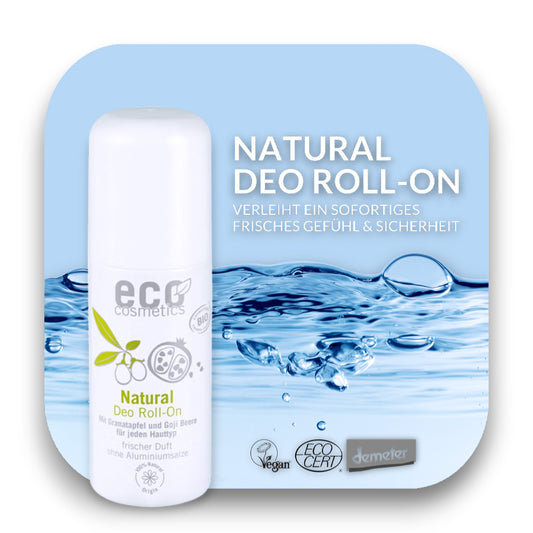 Frischer Duft des ECO Deo Roll-On: frischer Duft, Deo Roll-On, Bio, Eco Cosmetics, Granatapfel, Goji Beere, Pflege, vegan, Hautpflege, Naturkosmetik