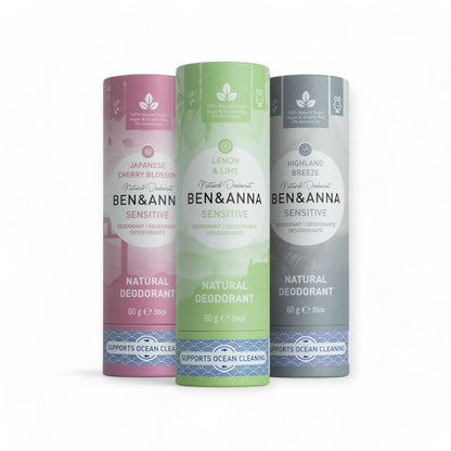 „BEN & ANNA Deodorant Sensitive geeignet für empfindliche Haut“ - Vegan, Naturkosmetik, Deodorant, sensitive, Highland Breeze, Japanese Cherry Blossom, Persian Lime, Deosticks, 60g Deo, umweltfreundlich, natürliche Inhaltsstoffe, unisex, nachhaltige Pflege - biorundum