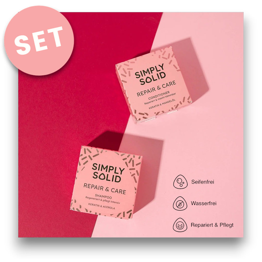 Festes Repair und Care Shampoo Conditioner im Doppelpack für die gesunde Haarpflege - Shampoos, Conditioner - Shampoobar, vegane Haarpflege, nachhaltige Produkte, Umweltfreundlich, gesundes Haar, Shampoo für jedes Haar, Shampoo für empfindliche Kopfhaut, biorundum Shampoos, feste Shampoos - biorundum