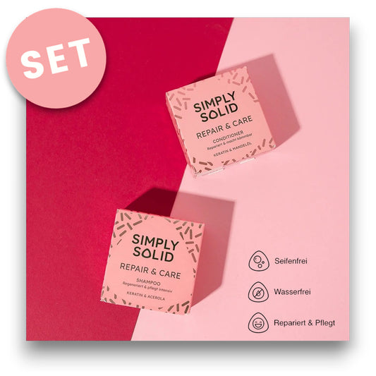 Festes Repair und Care Shampoo Conditioner im Doppelpack für die gesunde Haarpflege - Shampoos, Conditioner - Shampoobar, vegane Haarpflege, nachhaltige Produkte, Umweltfreundlich, gesundes Haar, Shampoo für jedes Haar, Shampoo für empfindliche Kopfhaut, biorundum Shampoos, feste Shampoos - biorundum