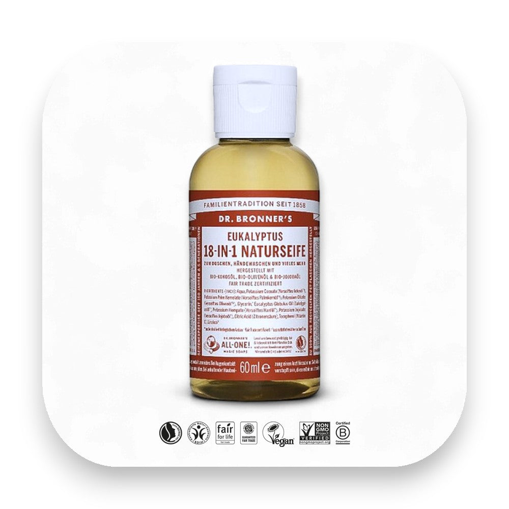 Flüssigseife mit frischem Eukalyptusduft - Naturseife, Flüssigseife, Eukalyptus, vegane Seife, Bioseife, frische Pflege, Naturkosmetik, Tiefenreinigung, Dr. Bronner’s, Aromapflege