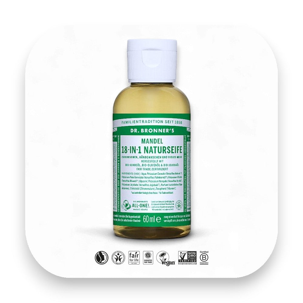 Naturseife Mandel mit Bio-Ölen - Naturseife, Flüssigseife, Seife, Mandelduft, Bioseife, vegane Seife, sanfte Pflege, Hände waschen, natürliche Reinigung, Dr. Bronner’s