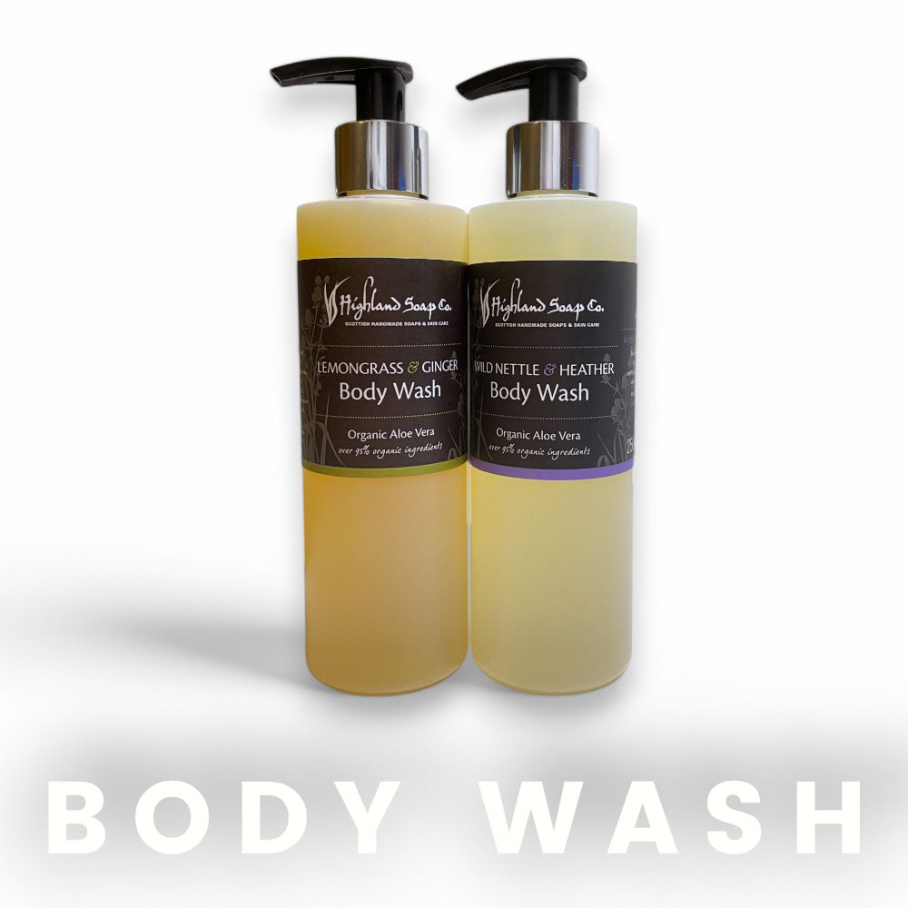 Highland Soap Body Wash belebendes Duschgel - highland soap body wash, duschgel, kosmetik, vegan, natürlich, bio-zutaten, umweltfreundlich, frisch, pflege, haut, reinigung, aromatherapie, aloe vera, lavendel, schottland, wellness, ethisch, nachhaltig