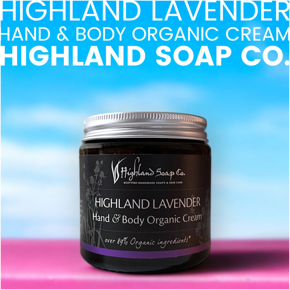 Entspannende Lavendel Körpercreme von Highland Soap Company in 120ml: Naturinhalt, Körpercreme, vegan, hochwertige Inhaltsstoffe, ätherisches Lavendelöl, sanfte Pflege, Bio-Zutaten, Hautpflege, feuchtigkeitsspendend, hypoallergen. - biorundum