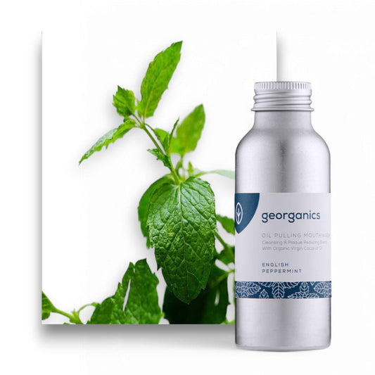 Ohne Fluoride und SLS, rein natürlich - Mundspülung, Georganics, Zahnfleischpflege, erfrischender Atem, natürliche Inhaltsstoffe, vegan, tierversuchsfrei, Mundhygiene, englische Pfefferminze- biorundum