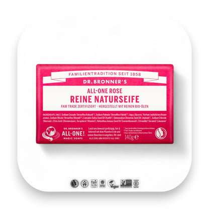 Dr Bronner Rosenseife – zarter Duft für deine Sinne - dr bronner, seife, rose, rosenseife, bio, fair trade, hautpflege, vegan, elegant, frisch, biorundum