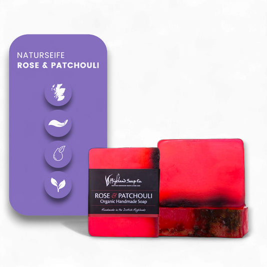 Naturseife Rose Patchouli - Naturseife, Patschuli, Patchouli, Highland Soap Company, Bio, vegan, Feuchtigkeit, Hautpflege, ätherische Öle, Handseife, nachhaltige Kosmetik, Seife, biorundum