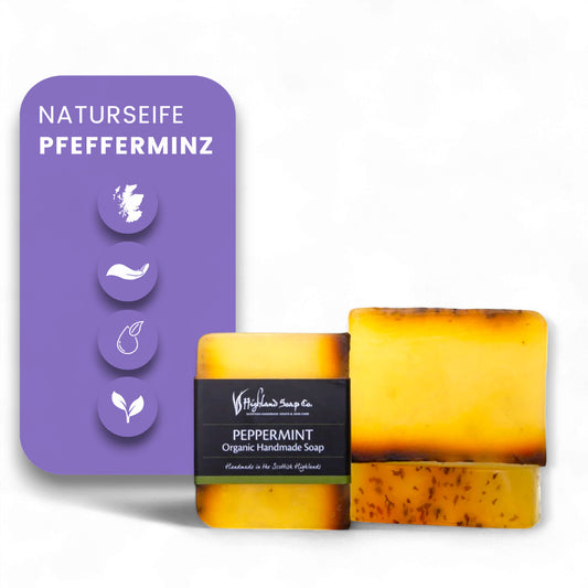 Naturseife Pfefferminz Blockseife - Naturseife, Pfefferminz, Highland Soap Company, Bio-Seife, vegane Körperpflege, Handseife, feuchtigkeitsspendend, ätherisches Öl, natürliche Inhaltsstoffe, Schottland, Bio-Kosmetik, Naturkosmetik, Naturinhalt, biorundum