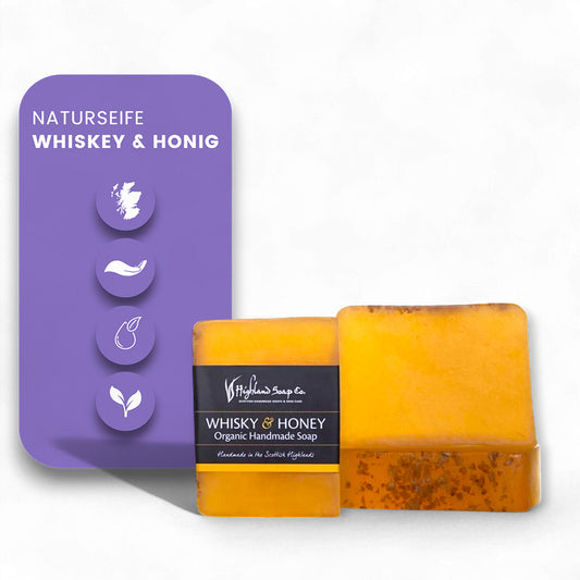 Handgemachte Seife mit ätherischen Ölen - Naturseife, Whiskey mit Honig, handgemachte Seife, Highland Soap Company, Bio-Seife, vegan, Körperpflege, aromatische Seife, Wohltuend, luxuriös, Bio-Kosmetik, Naturkosmetik, biorundum