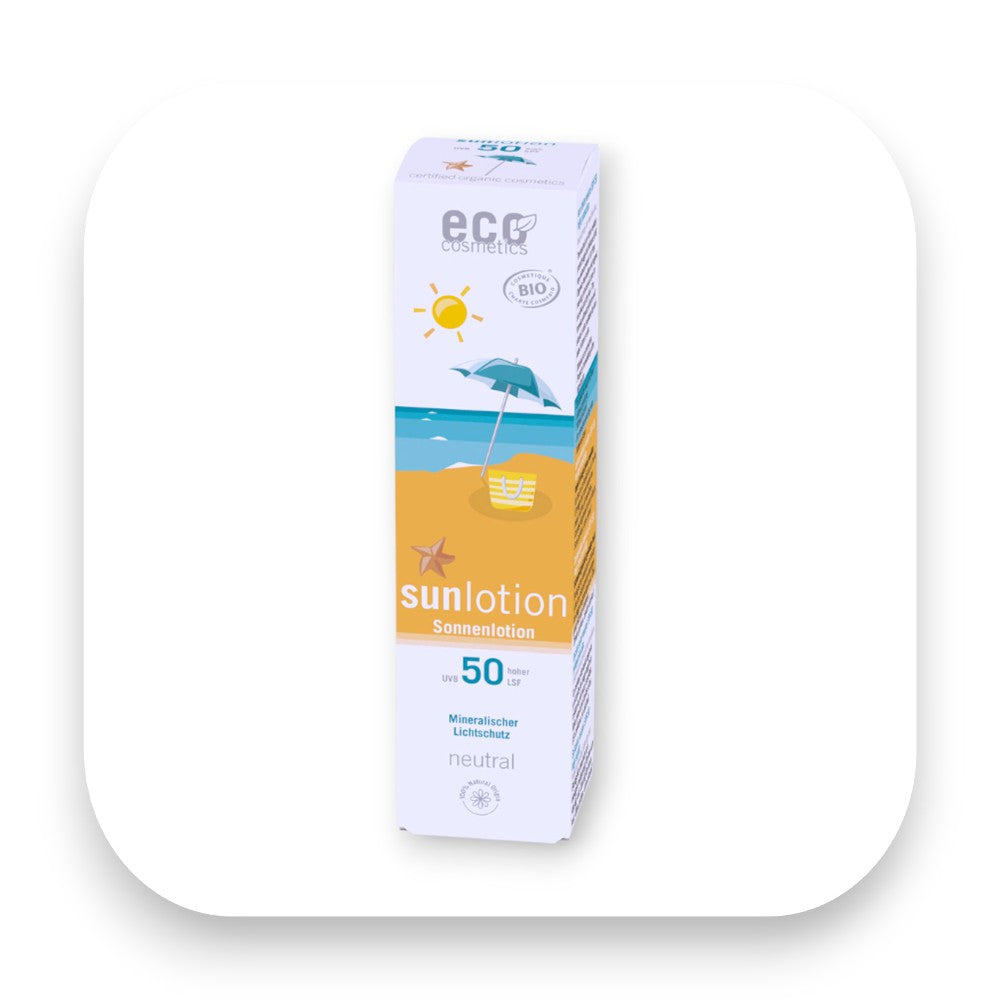 Natürliche Sonnenlotion mit mineralischem UV-Schutz für sensible Haut - Sonnenlotion, eco cosmetics, lsf50, mineralisch, bio aloe vera, empfindliche haut, wasserfest, gesichtspflege, körperpflege, sonnenschutz, biorundum