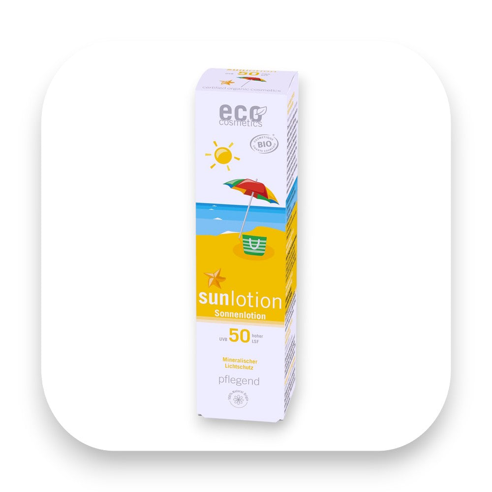 Natürliche Sonnenlotion LSF 50 ohne Duft für sensible Haut - Sonnenlotion, eco cosmetics, lsf50, mit duft, ohne duft, mineralisch, bio pflege, empfindliche haut, wasserfest, sonnenschutz, biorundum