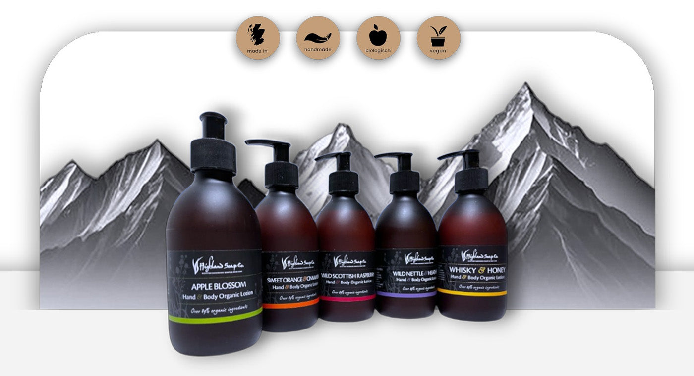 Natürliche Inhaltsstoffe in den Lotions & Cremes von Highland Soap Company - Body Lotion, natürliche Pflege, Bio-Kosmetik, Vegane Kosmetik, Hautpflege, Feuchtigkeit, Lavendel, Kamille, Brennnessel, Wellness, Nachhaltigkeit, natürliche Inhaltsstoffe, Hautliebe, Naturinhalt, Bioinhalt, Naturkosmetik - biorundum