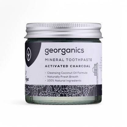 Nachhaltige Zahnpflege mit Aktivkohle von Georganics - Zahnpasta, vegan, fluoridfrei, Naturkosmetik, Aktivkohle, umweltfreundlich, Mundpflege, sanfte Zahnpflege, Ethik