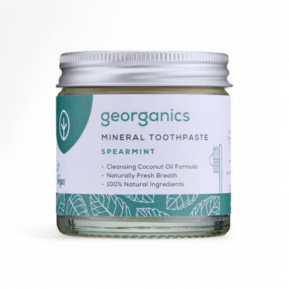 Fluoridfreie Zahnpasta mit Spearmint von Georganics - Zahnpasta, vegan, fluoridfrei, Naturkosmetik, Spearmint, mineralstoffreich, umweltfreundlich, Mundpflege, sanfte Zahnpflege, Ethik - biorundum
