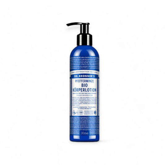 Bio Körperlotion mit Pfefferminz Dr. Bronner Bio Körperlotionen - Bodylotion, Bio Körperlotion, Dr. Bronner, natürliche Hautpflege, vegane Lotion, Jojobaöl, essentielle Öle, feuchtigkeitsspendend, nachhaltig, frei von Chemikalien, pH-balanced, Hautpflege, Pflegeprodukte, Aromatherapie, Umweltschutz