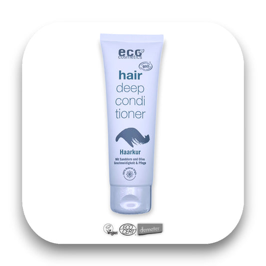 Eco Haarkur mit Bio Sanddorn und Olivetags: Haarkur, Eco Cosmetics, Bio, Sanddorn, Olive, Haarpflege, vegan, Conditioner, Naturkosmetik, Pflege