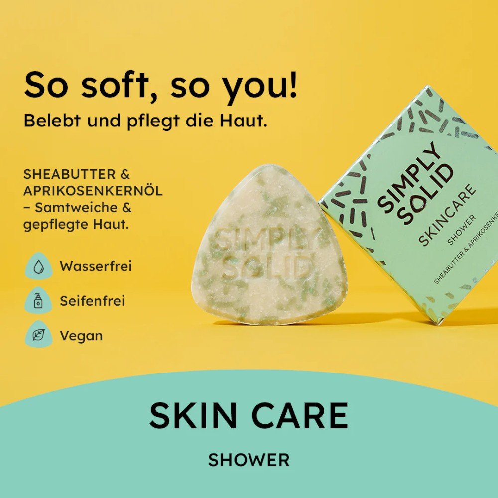 Festes Shampoo Skin Care Shower (60g) - für samtweiche Haut - Shampoo Bar - Aprikosenkernöl - biorundum